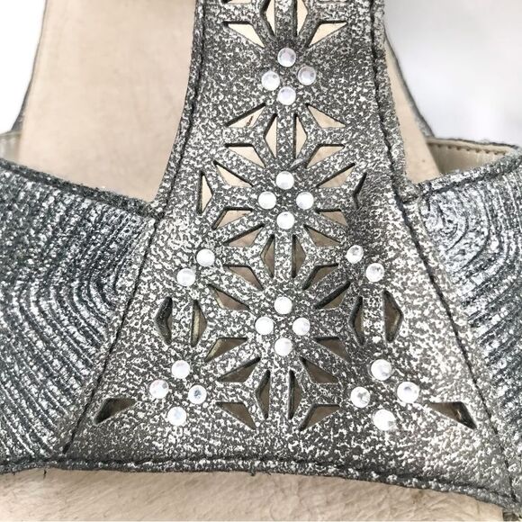 Rieker Silver Metallic Laser Cut Rhinestone MemoSoft Antistress Slide Sandals - Picture 11 of 16